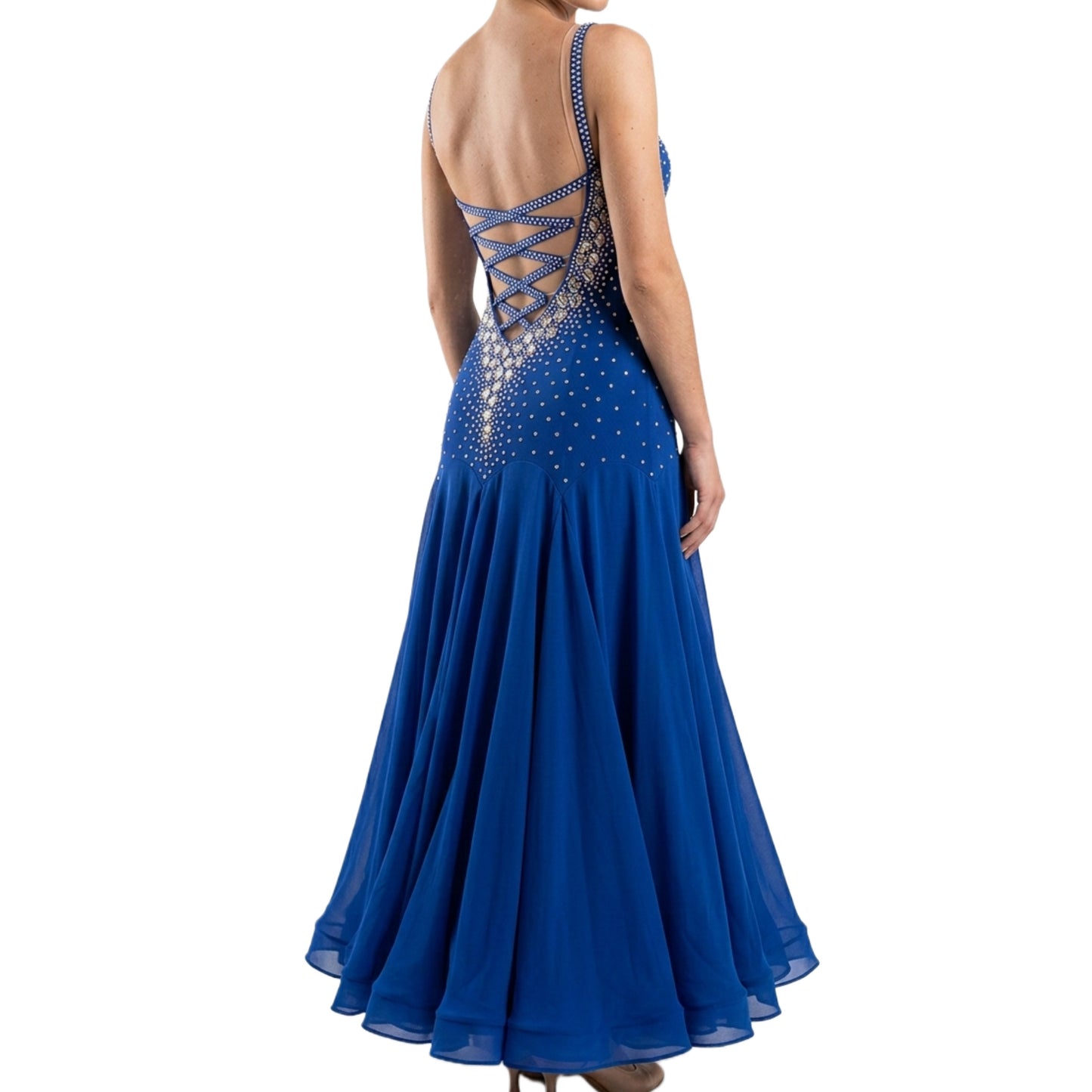 ByCharme Dodger Blue Chiffon Ballroom Competition Dress - BC-0020