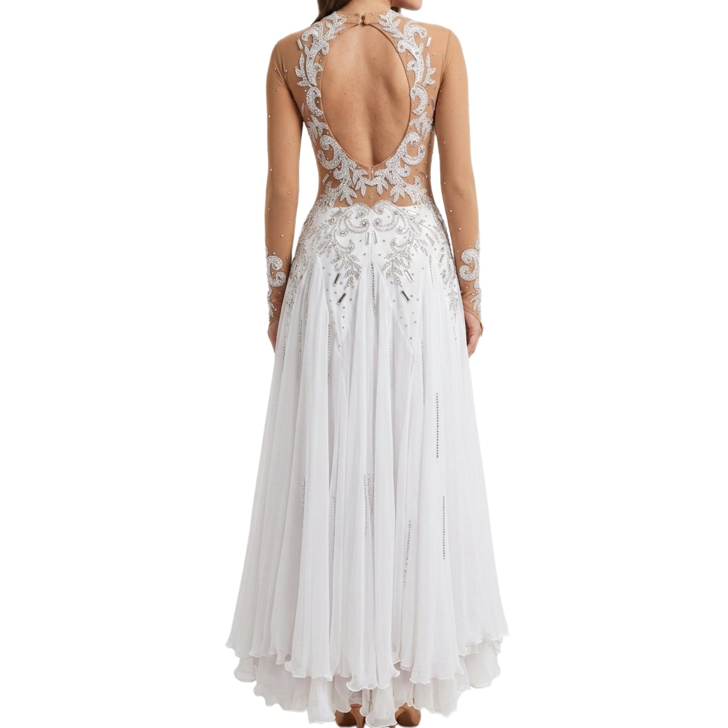 ByCharme White Chiffon Ballroom Competition Dress - BC-0025