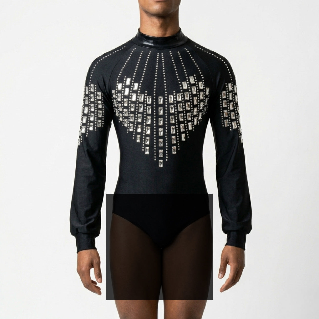 ByCharme Black Silver Lycra Men Latin Salsa Competition Shirt - BCM-0077