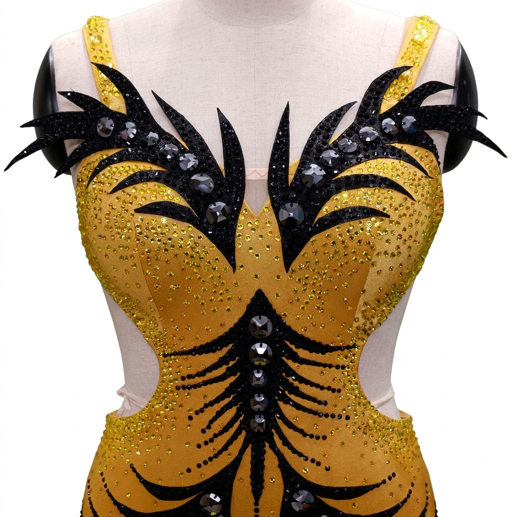 ByCharme Dark Yellow Feather Ballroom Competition Dress - BC-0228