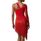 ByCharme Bright Red Light Brown Silver Fringes Latin Salsa Competition Dress - BCL-0193