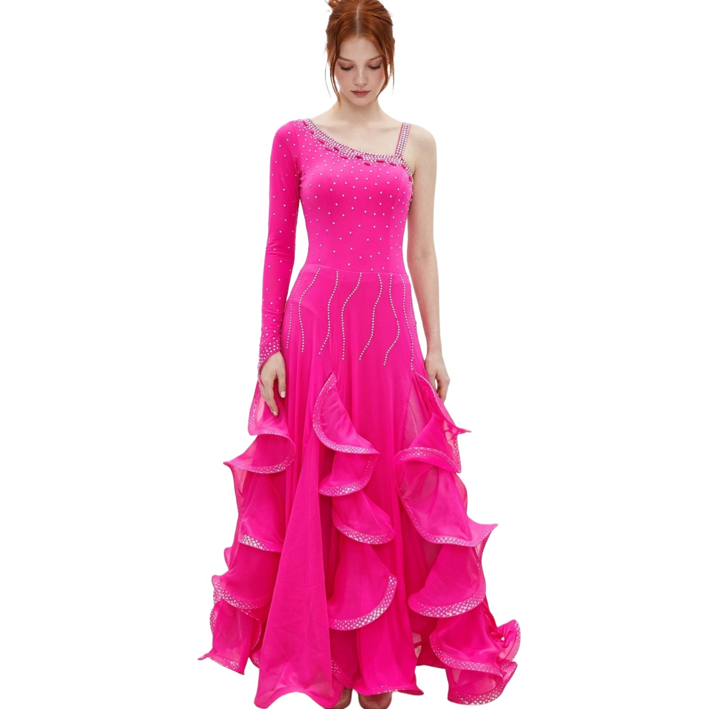 ByCharme Neon Pink Fringes Latin Salsa Competition 2 in 1 Dress - BC2-0010