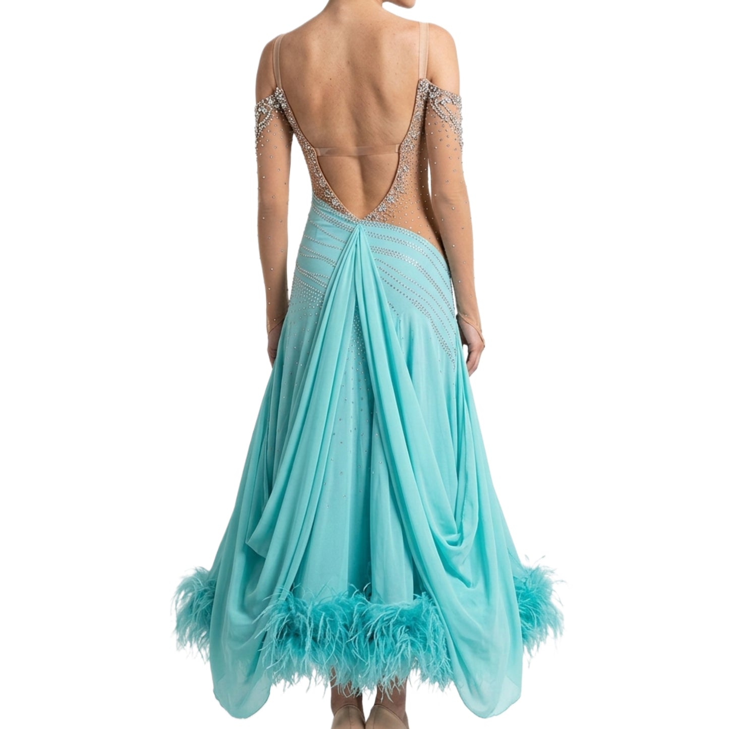 ByCharme Sky Blue Feather Ballroom Competition Dress - BC-0043