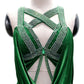 ByCharme Dark Green Silver Velvet Latin Salsa Competition Dress - BCL-0155