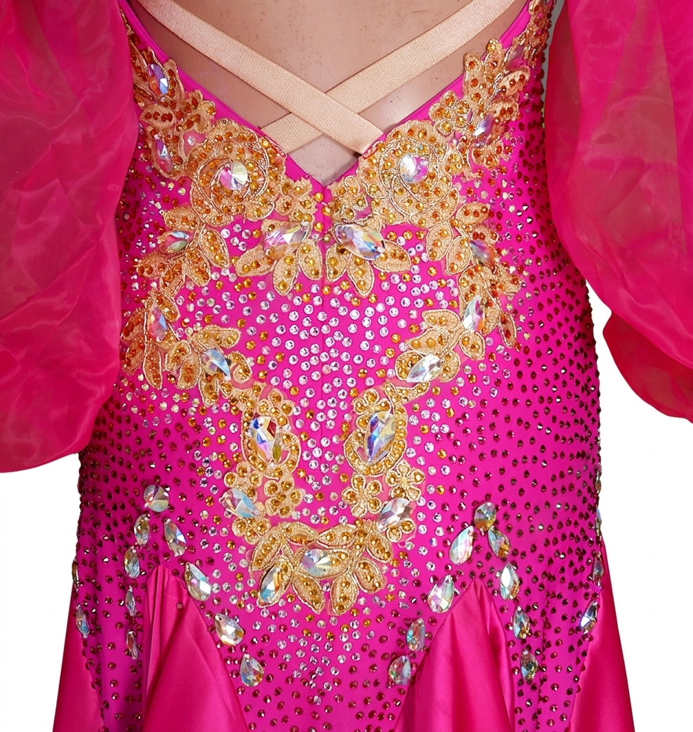 ByCharme Neon Pink Fringes Ballroom Competition Dress - BC-0229