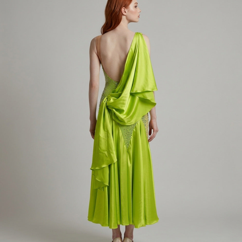 ByCharme Yellow Green Rhinestone Ballroom Competition Dress - BC-0216