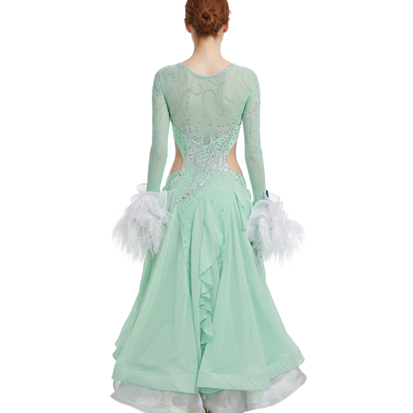 ByCharme Aquamarine Feather Ballroom Competition Dress - BC-0060