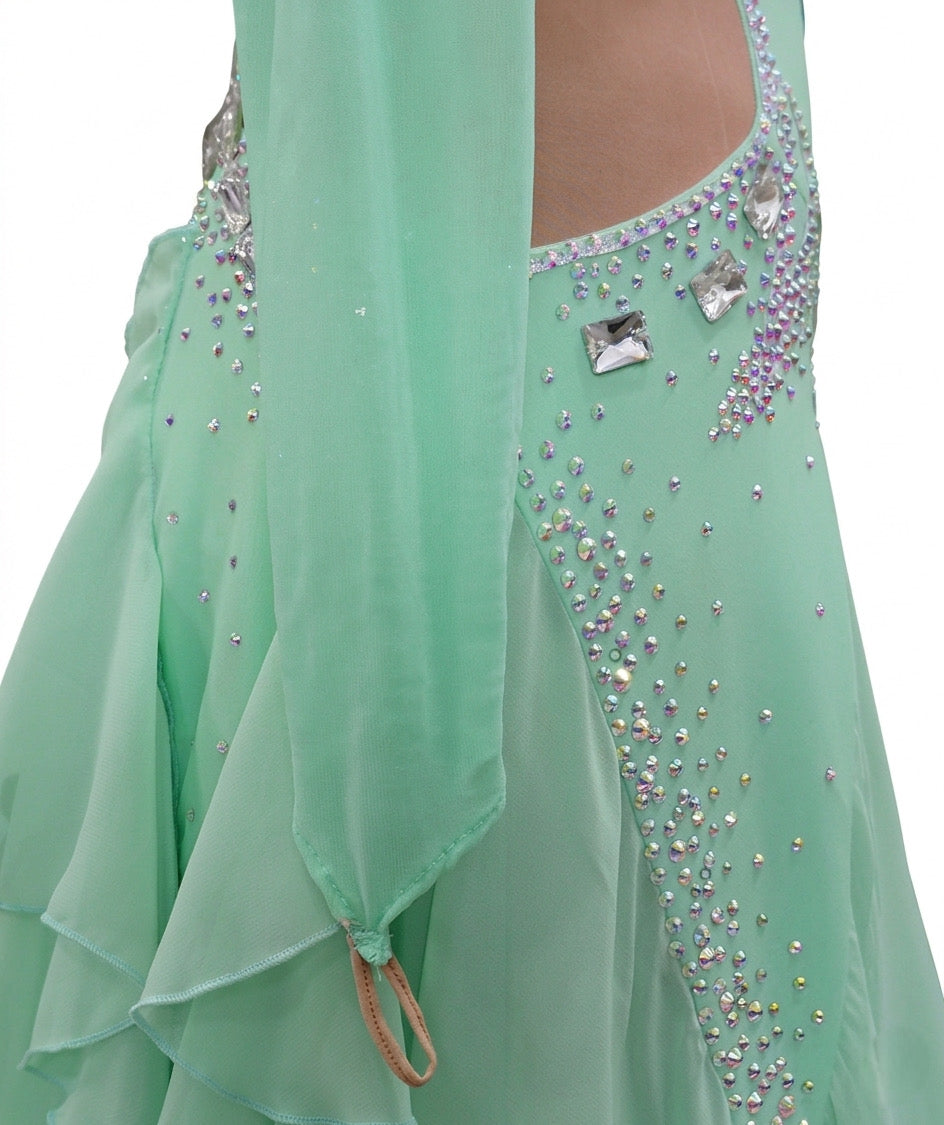 ByCharme Aquamarine Feather Ballroom Competition Dress - BC-0060
