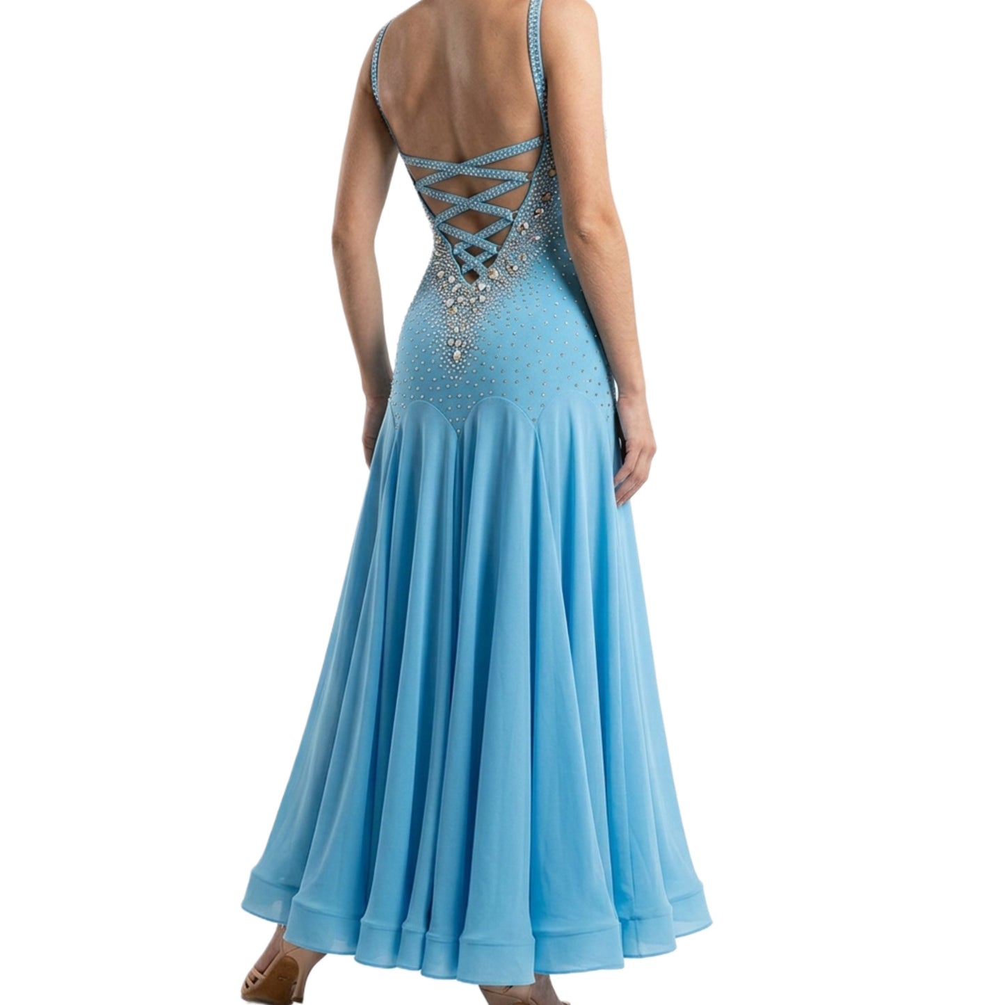 ByCharme Deep Sky Blue Chiffon Ballroom Competition Dress - BC-0008