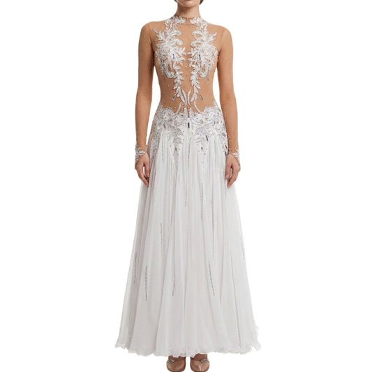ByCharme White Chiffon Ballroom Competition Dress - BC-0025