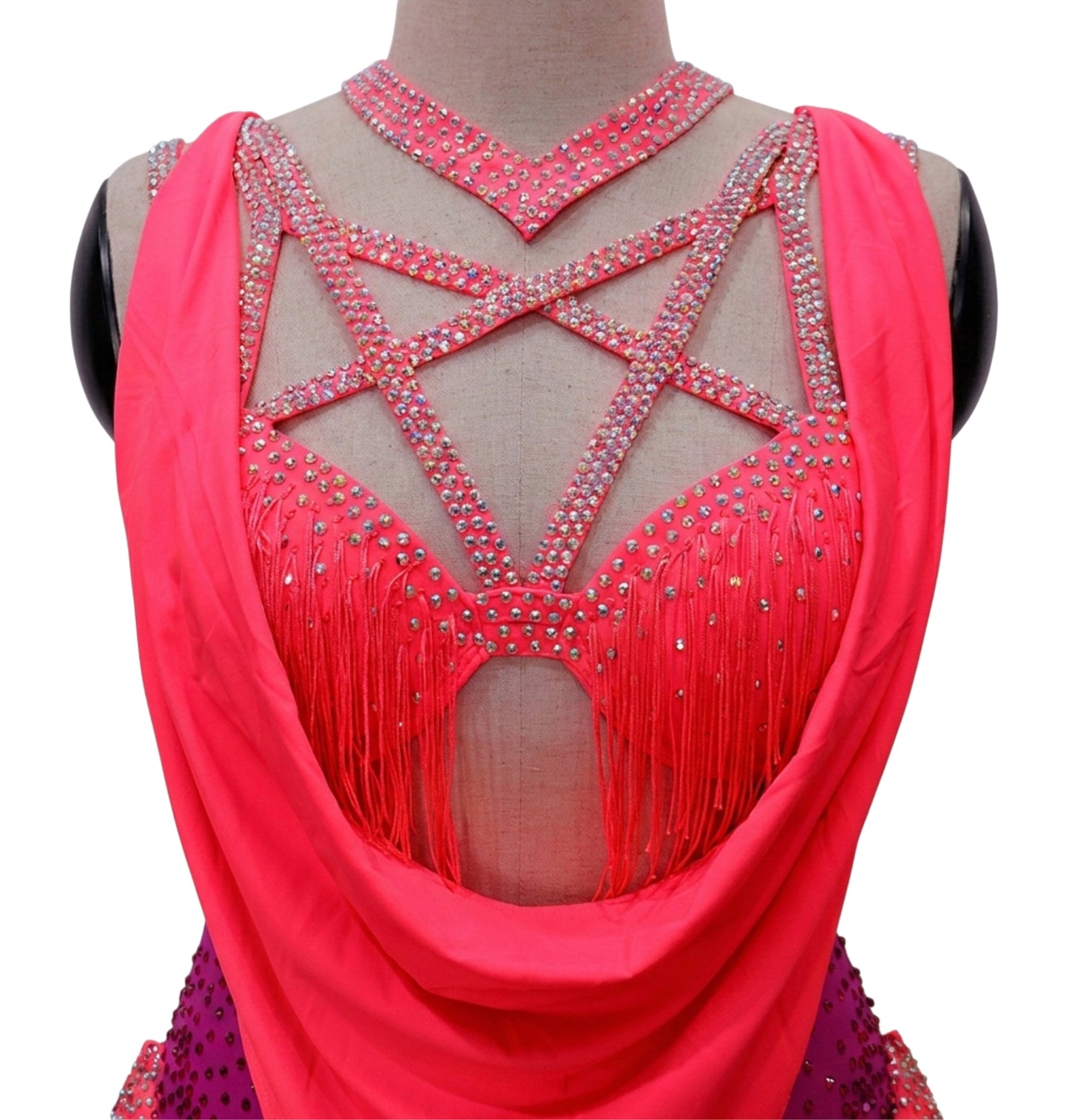 ByCharme Neon Pink Magenta Fringes Latin Salsa Competition Dress - BCL-0103