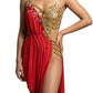 ByCharme Red Gold Brown Fringes Latin Salsa Competition Dress - BCL-0082
