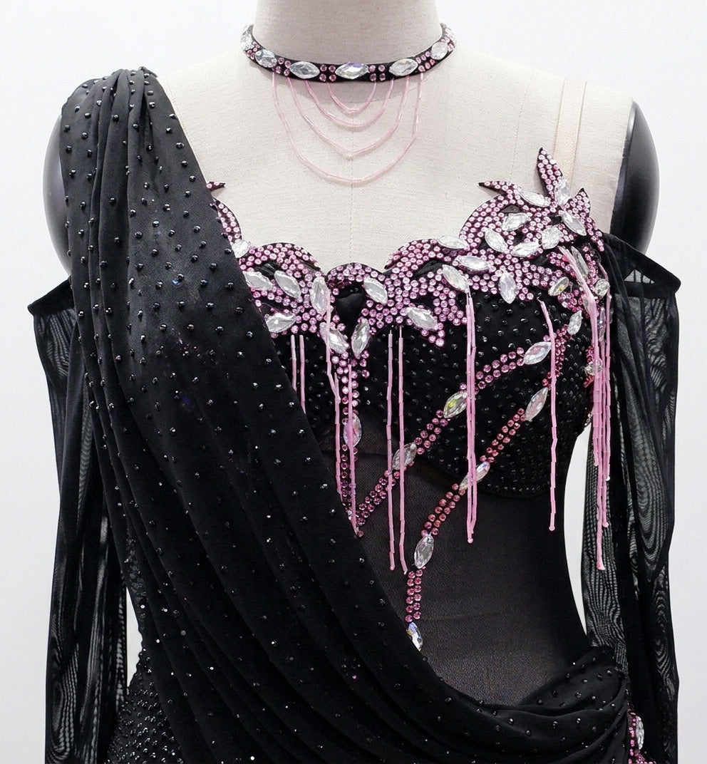 ByCharme Black Hot Pink Fringes Latin Salsa Competition Dress - BCL-0102