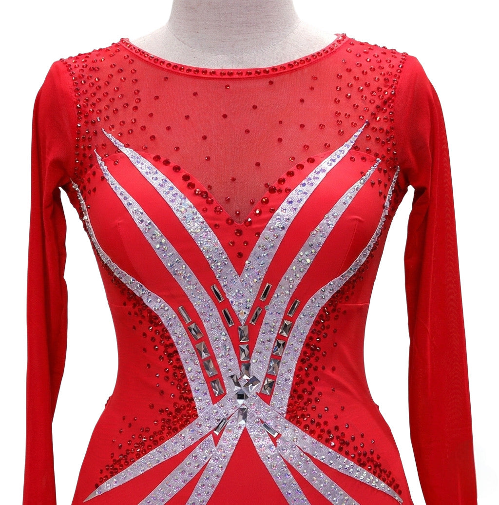 ByCharme Bright Red Chiffon Ballroom Competition Dress - BC-0009