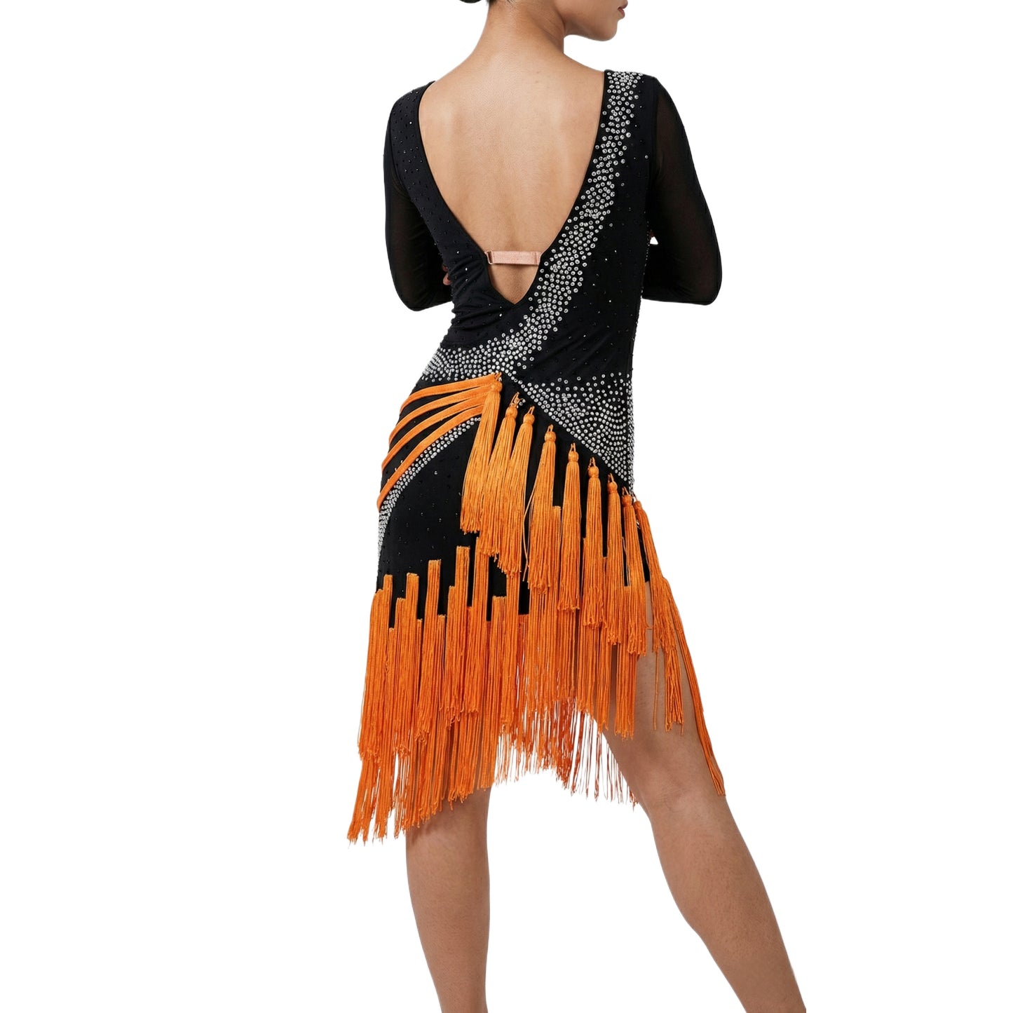 ByCharme Black Red Silver Fringes Latin Salsa Competition Dress - BCL-0054