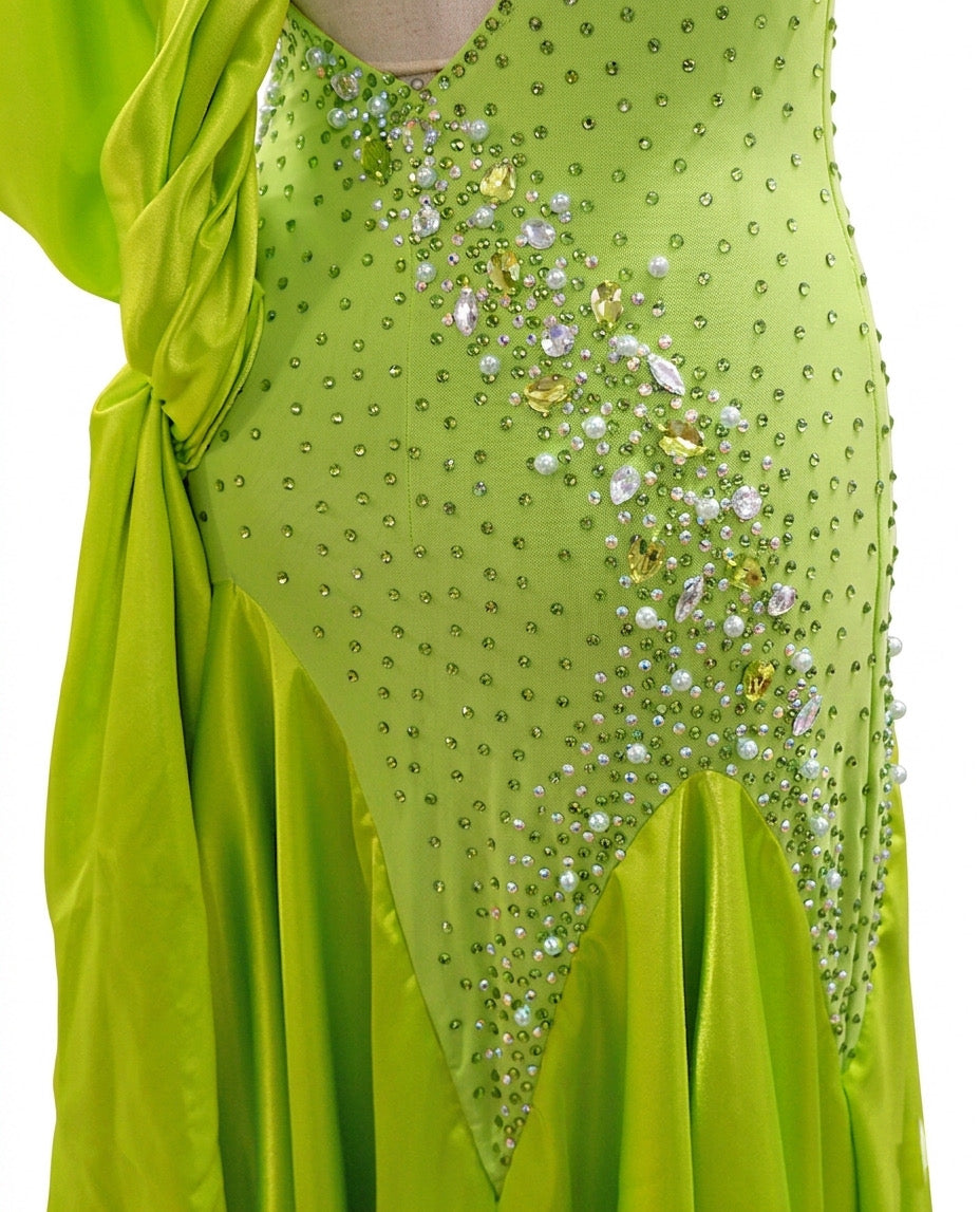 ByCharme Yellow Green Rhinestone Ballroom Competition Dress - BC-0216