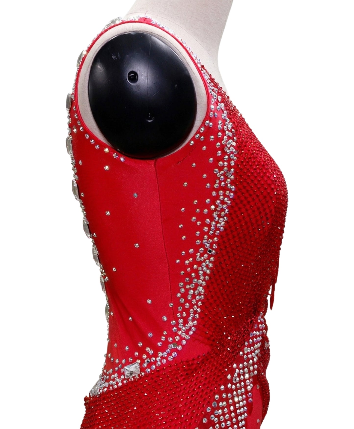 ByCharme Bright Red Fringes Ballroom Competition Dress - BC-0225