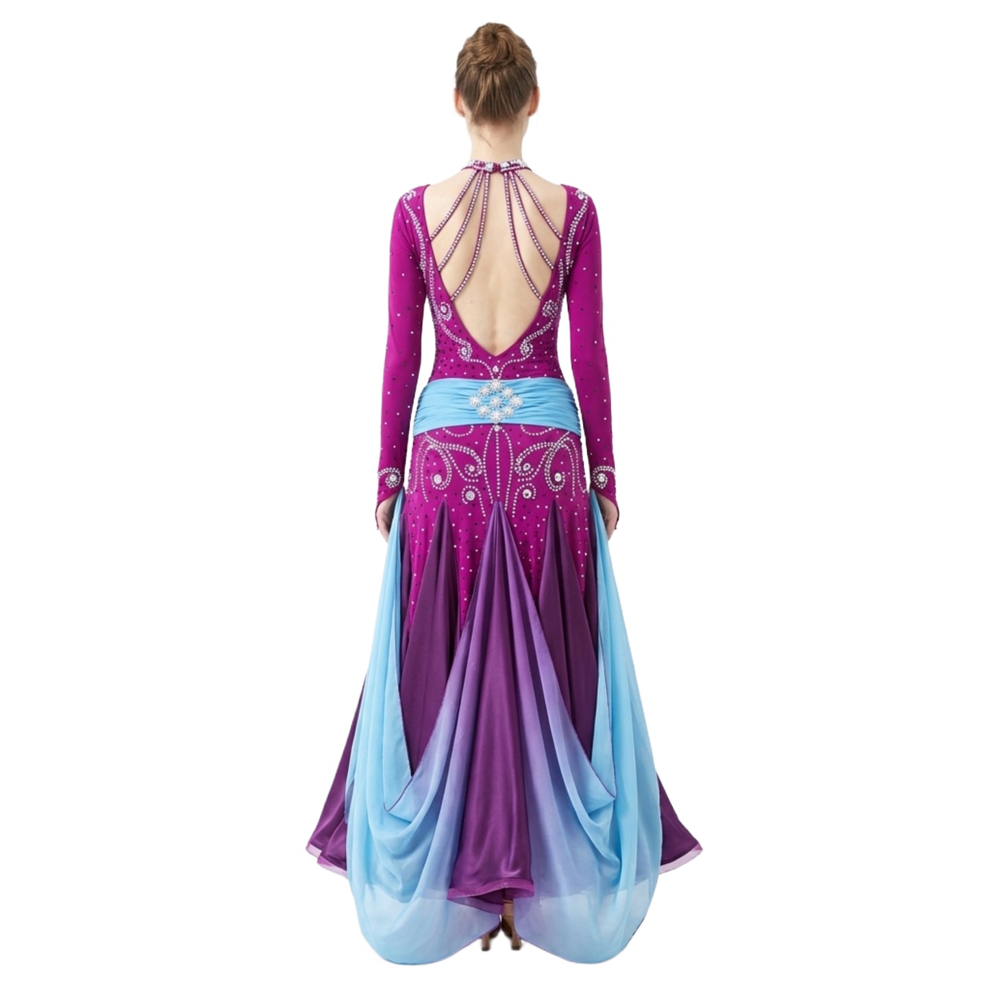 ByCharme Medium Orchid Chiffon Ballroom Competition Dress - BC-0062