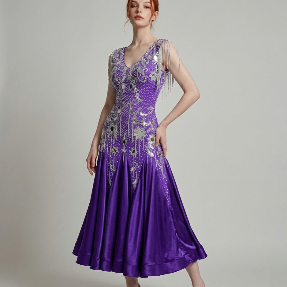 ByCharme Purple Fringes Ballroom Competition Dress - BC-0230