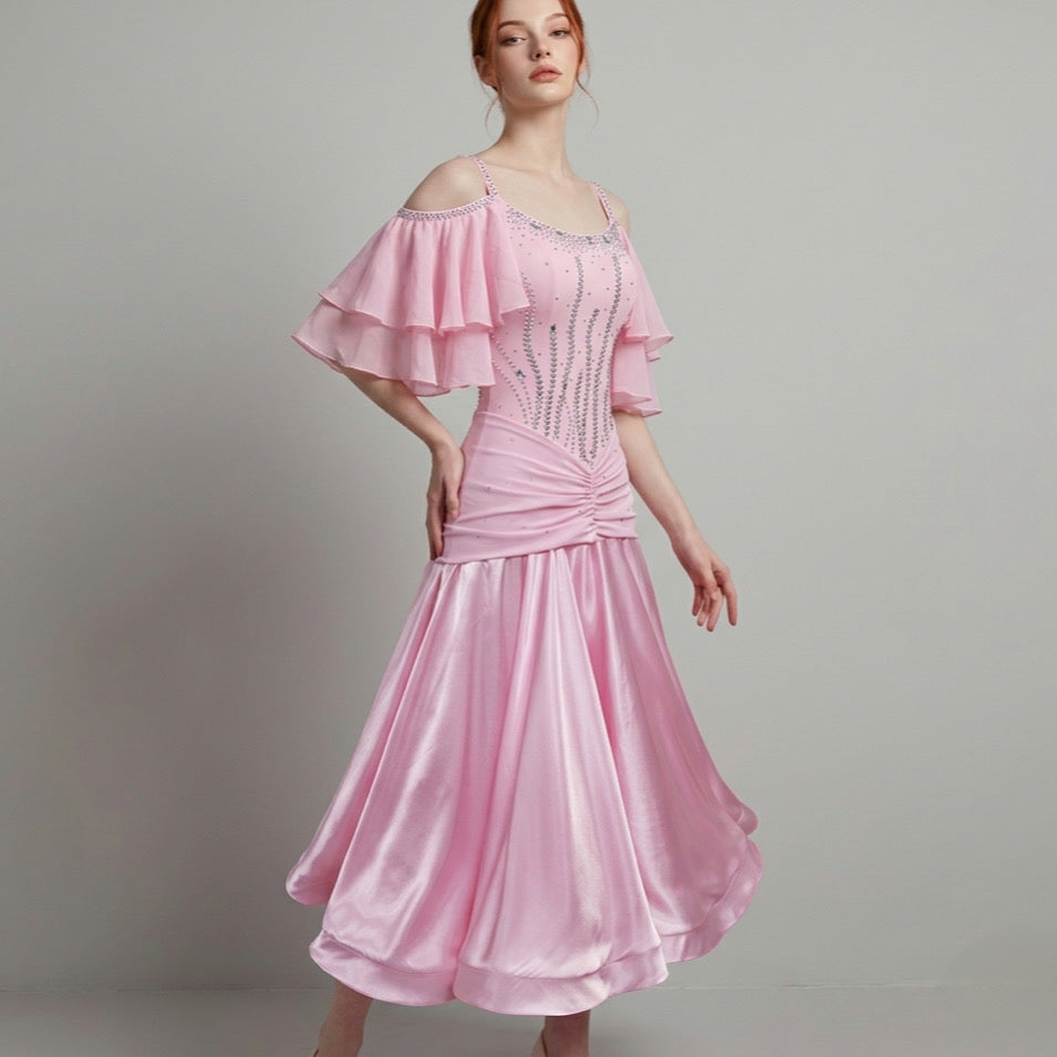 ByCharme Light Pink Rhinestone Ballroom Competition Dress - BC-0218