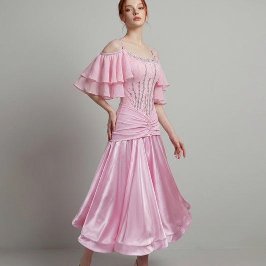 ByCharme Light Pink Rhinestone Ballroom Competition Dress - BC-0218