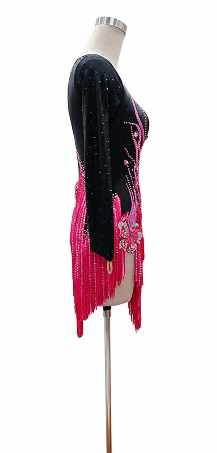 ByCharme Black Pink Brown Fringes Latin Salsa Competition Dress - BCL-0079