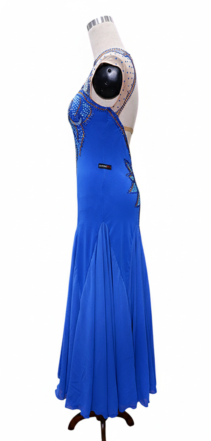 ByCharme Medium Blue Chiffon Ballroom Competition Dress - BC-0053