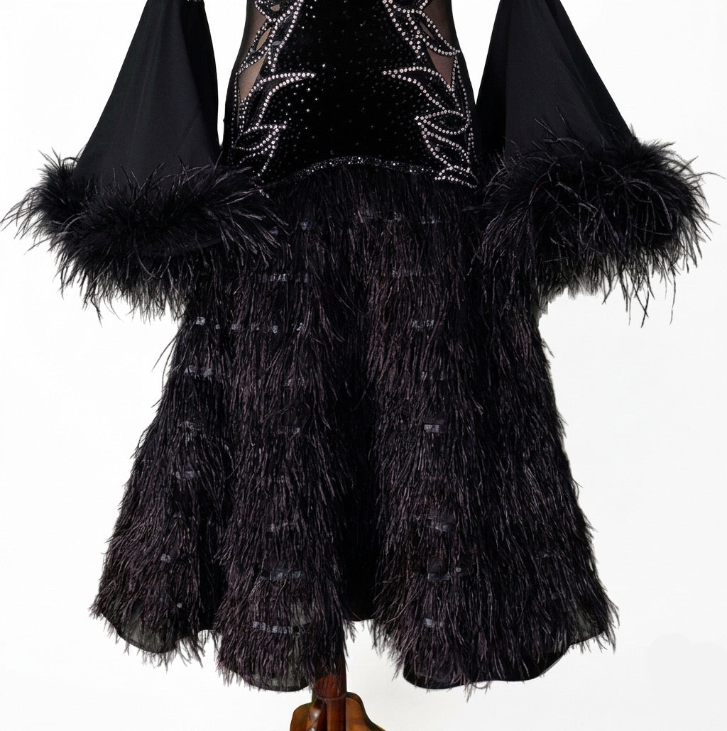 ByCharme Black Feather Ballroom Competition Dress - BC-0233