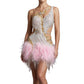 ByCharme Silver Pink Gold Feathers Latin Salsa Competition Dress - BCL-0158