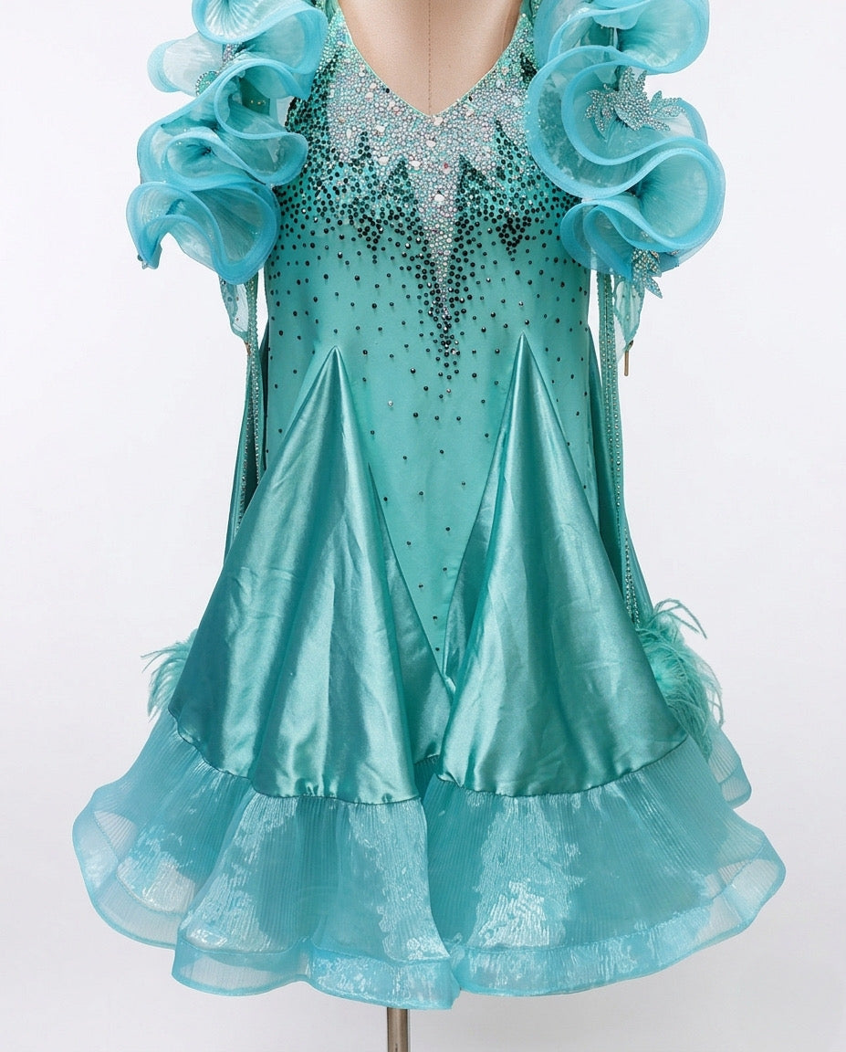 ByCharme Spring Green Feather Ballroom Competition Dress - BC-0222