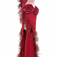 ByCharme Firebrick Feather Ballroom Competition Dress - BC-0050