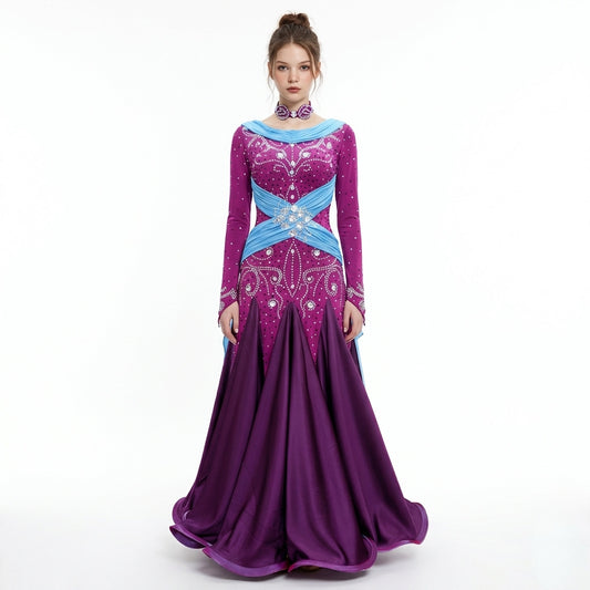 ByCharme Medium Orchid Chiffon Ballroom Competition Dress - BC-0062