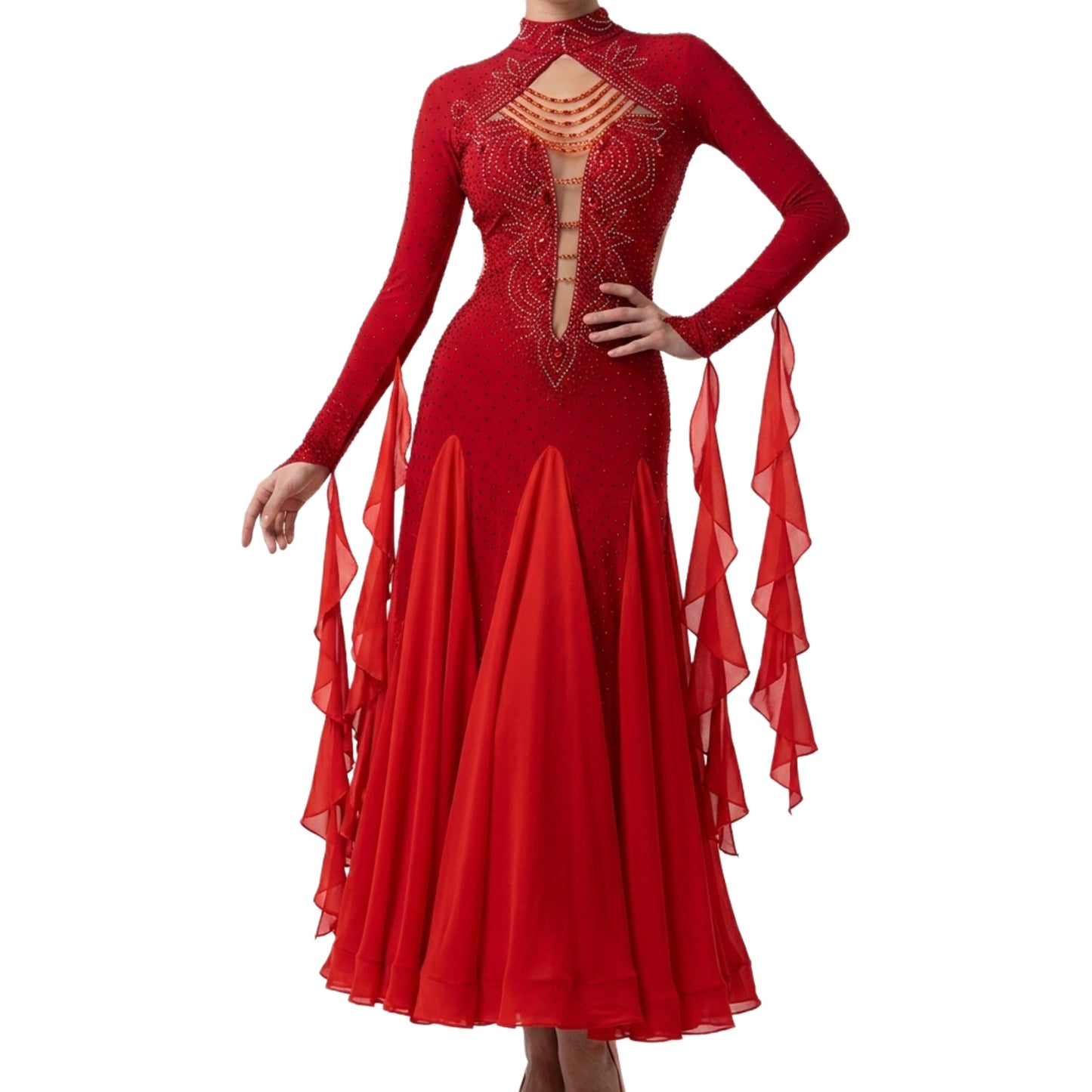 ByCharme Red Fringes Ballroom Competition Dress - BC-0015