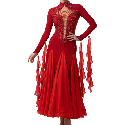 ByCharme Red Fringes Ballroom Competition Dress - BC-0015