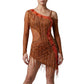 ByCharme Brown Orange Red Fringes Latin Salsa Competition Dress - BCL-0106