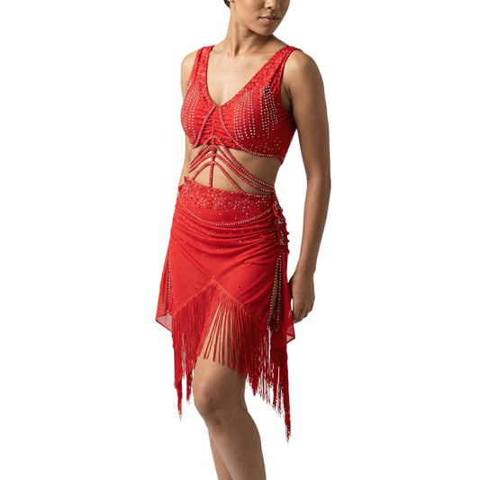 ByCharme Red Exquisite Edition Latin Salsa Competition Dress - BCL-0071