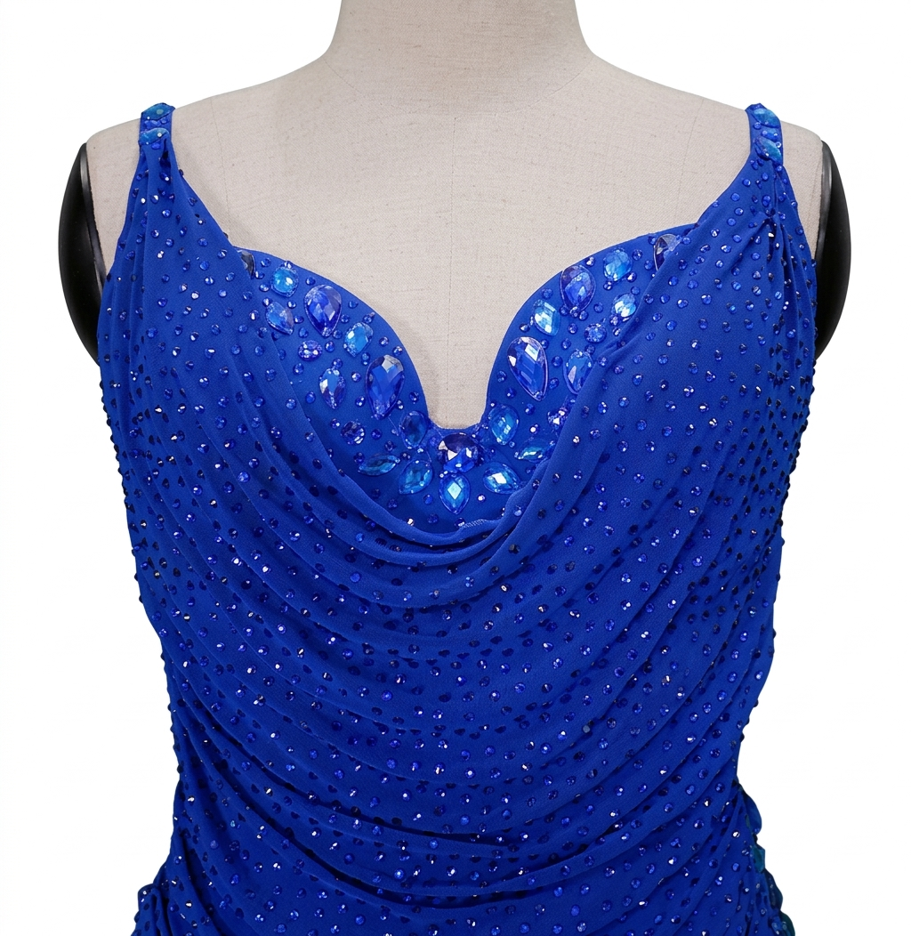 ByCharme Medium Blue Fringes Latin Salsa Competition Dress - BCL-0182