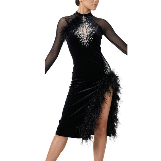 ByCharme Black Silver Velvet Latin Salsa Competition Dress - BCL-0060