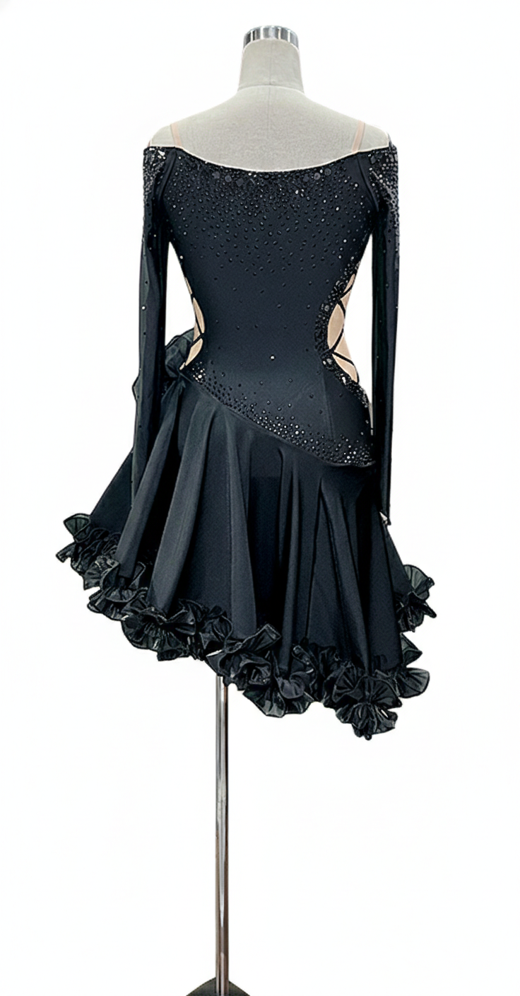 ByCharme Black Tan Chiffon Latin Salsa Competition Dress - BCL-0003