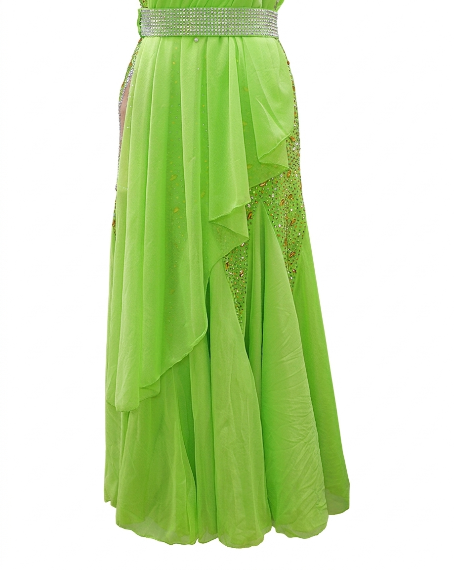 ByCharme Lawn Green Rhinestone Ballroom Competition Dress - BC-0214