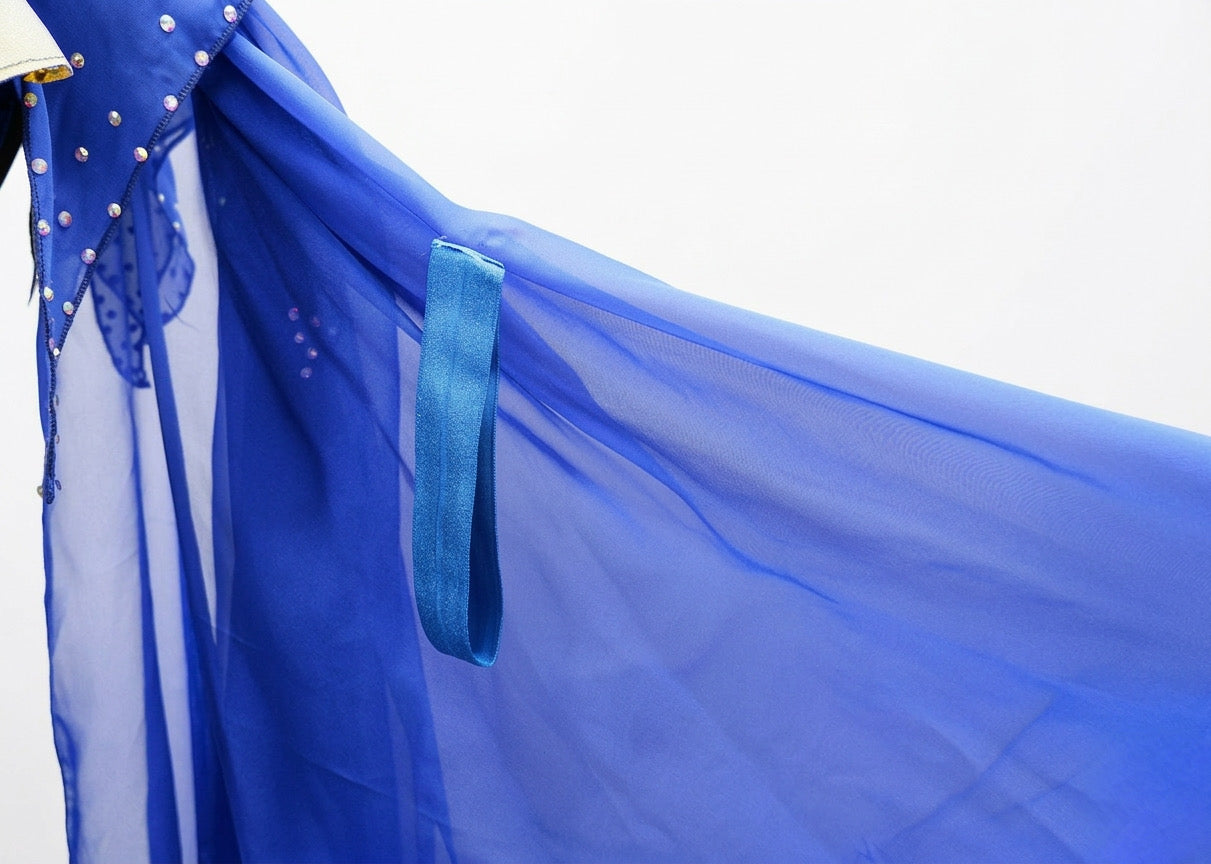 ByCharme Medium Blue Gold Red Fringes Latin Salsa Competition Dress - BCL-0139