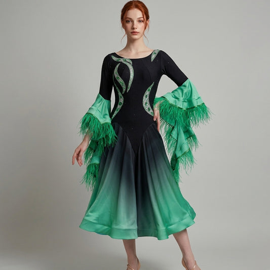 ByCharme Black Feather Ballroom Competition Dress - BC-0069