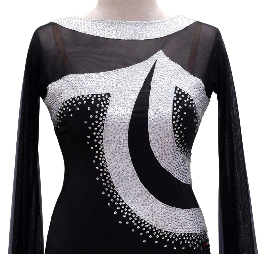 ByCharme Black & White Chiffon Ballroom Competition Dress - BC-0029