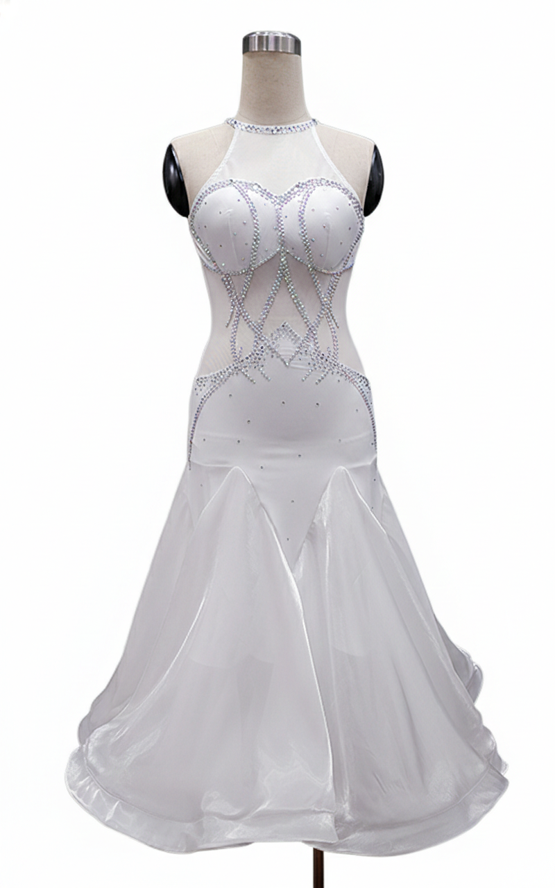 ByCharme White Chiffon Ballroom Competition Dress - BC-0056