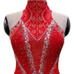 ByCharme Red Silver Lace Feathers Latin Salsa Competition Dress - BCL-0192