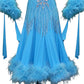 ByCharme Deep Sky Blue Feather Ballroom Competition Dress - BC-0018