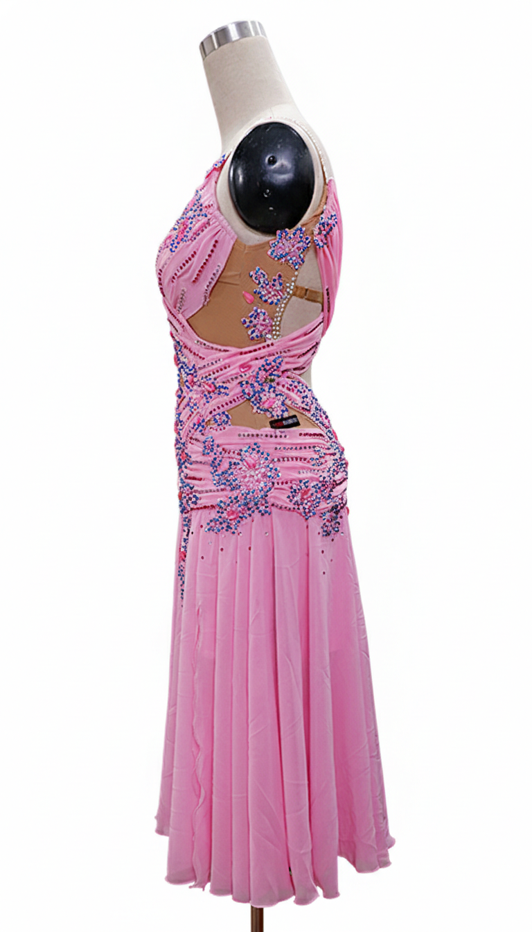 ByCharme Light Hot Pink Chiffon Ballroom Competition Dress - BC-0054