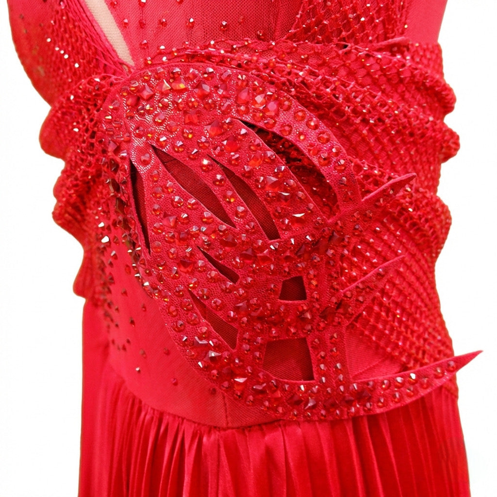ByCharme Bright Red Rhinestone Ballroom Competition Dress - BC-0232