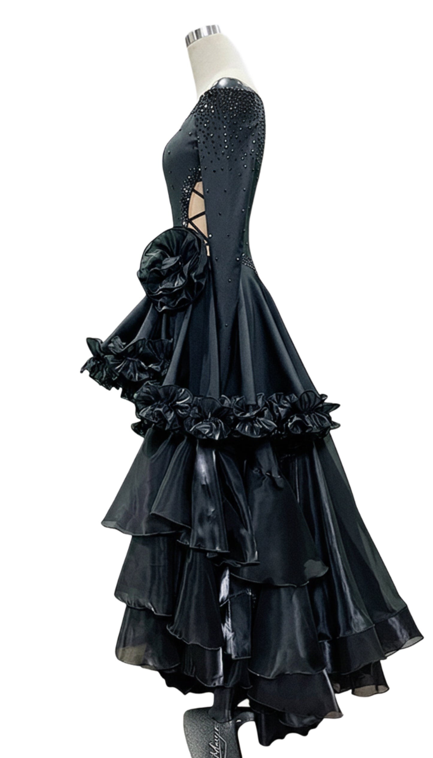 ByCharme Black Tan Chiffon Latin Salsa Competition Dress - BCL-0003