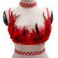 ByCharme Bright Red Silver Feathers Latin Salsa Competition Dress - BCL-0145